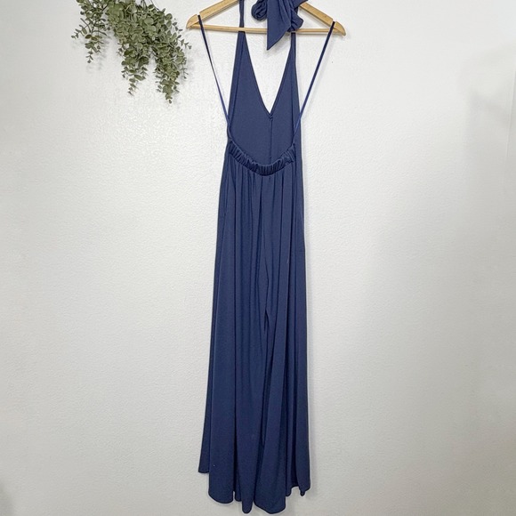 Free People FP Beach Leigh Open Back Jumpsuit Navy Blue Ribbed Wide Leg XS - Picture 7 of 7